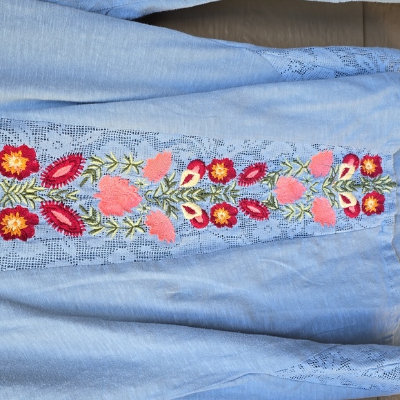 Sundance blue floral embroidered cotton long sleeve top S Small - Picture 6 of 10